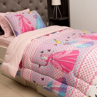 Edredom Mini Cama+ Lençol Princesa Rosa 100% Algodão Moderno