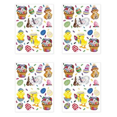 Imagem de Beistle 4 folhas de coelho, cesta e ovos adesivos para lembrancinhas de festa de Páscoa, decorações artesanais, 12 x 19 cm, multicolorido