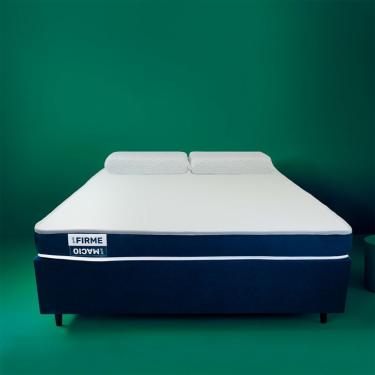 Imagem de Cama Box Queen com Colchão Espuma D28 Guldi Duplo e 2 Travesseiros Guldi Nasa Viscoelástico Azul e Branco