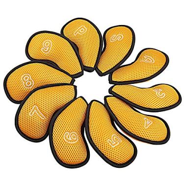Imagem de Conjunto de 10 peças de capas de golfe de malha para golfe, golfe, golfe, golfe, clube, serve para a maioria dos ferros., Amarelo