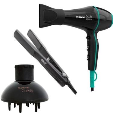 Imagem de Kit Taiff - Secador De Cabelo Style Preto 2000W 127V + Prancha Ceramic 180ºc + Difusor De Ar Curves