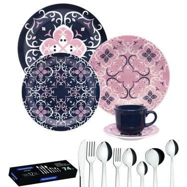 Imagem de Aparelho de Jantar e Chá Oxford Mail Order Hana 30 pçs + Faqueiro Aço Inox Tramontina Malibu 74 pçs