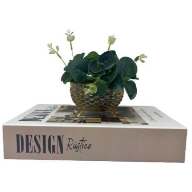 Imagem de Conjunto decoração livro + vaso tripé de vidro âmbar