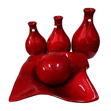 Imagem de Jogo de Vasos Trio Garrafas e Centro de Mesa em Cerâmica - Vermelho