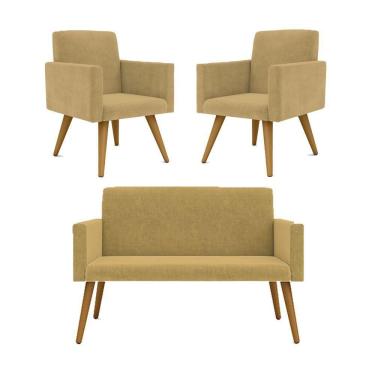 Imagem de Kit Namoradeira + 2 Poltronas Decorativas Balaqui Capuccino
