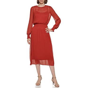 Imagem de TOMMY HILFIGER Vestido midi feminino com cintura sintética, Canela, 38