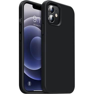 Imagem de OuXul Capa compatível com iPhone 12/iPhone 12 Pro, capa de borracha gel de silicone líquido para iPhone 12/12 Pro 2020, capa protetora fina de microfibra macia de 6,1 polegadas (preto)