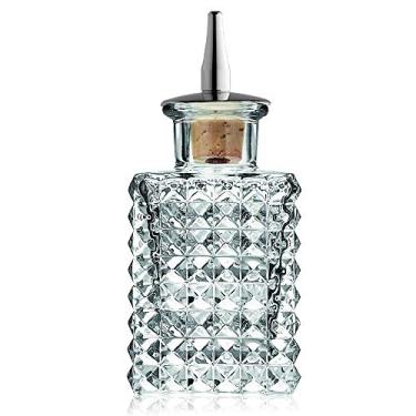 Imagem de Garrafa de coquetel amargo – Design de vidro quadrado vintage com cortiça e parte superior de aço inoxidável – Ferramenta de acessórios para fazer coquetéis de artesanato, Clear, 3oz, 1
