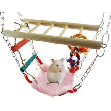 Imagem de Hamster ponte suspensa ponte de rato com escada brinquedo de madeira pendurado cama balanço casa rede para pássaro papagaio esquilo hamster porquinho-da-índia brinquedo gaiola de ratos (cor aleatória)