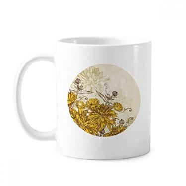 Imagem de Caneca de cerâmica com flor de crisântemo amarela cerâmica xícara de porcelana de café