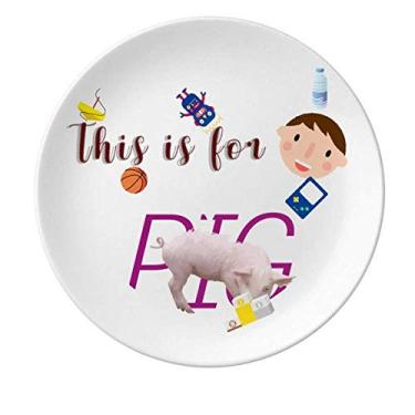 Imagem de Staring Food Prato de porcelana com rosto de porco para jantar redondo menino