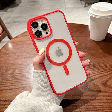 Imagem de Estojo de carga magnética sem fio transparente para iPhone 14 13 11 12 Pro Max X XR XS Silicone Bumper Clear Hard PC Cover, vermelho, para iPhone 11
