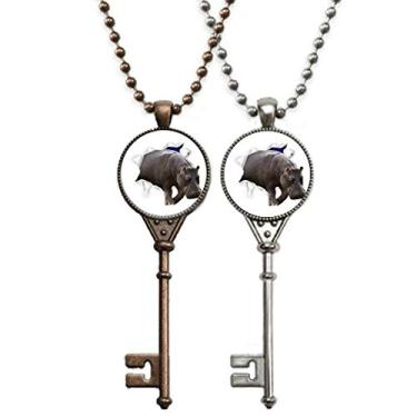 Imagem de OFFbb-USA Colar com pingente de chave de hipopótamo de papel para decoração de casais