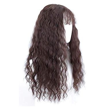 Imagem de Clipe de topper longo e frouxo encaracolado em peruca com suplemento de franja fina parte intermediária preta