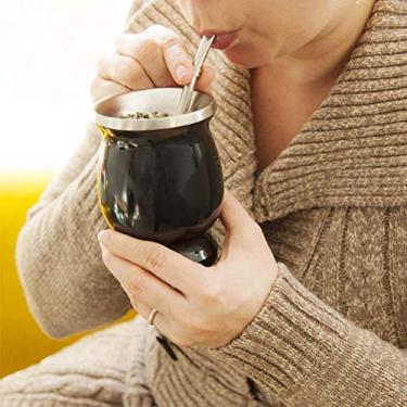 Imagem de Xícara de chá de Aço Inoxidável Com Isolamento Kit de Xícara de chá Erva-mate Xícara Cabaça Conjunto de chá Preto (preto)