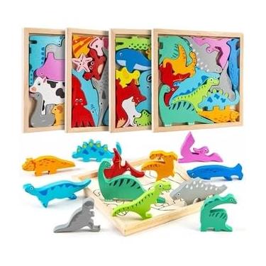 Imagem de Tabuleiro Quebra-cabeça 3D em Madeira com script Empilhe e Encaixe. Brinquedo Educativo Montessori (Animais do Mar)