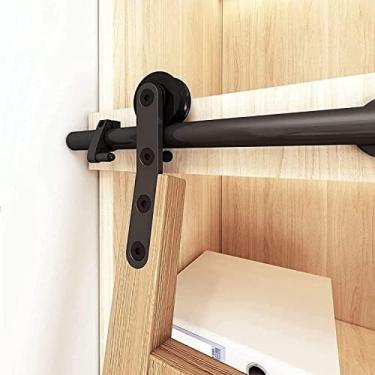 Imagem de Kit De Hardware De Escada De Biblioteca Rolante - Trilhos De Tubo Redondos De Escada Deslizante De Biblioteca, Trilho/trilho Redondo, Rodas De Piso Com Freios, Desliza Silenciosamente E Suavemente