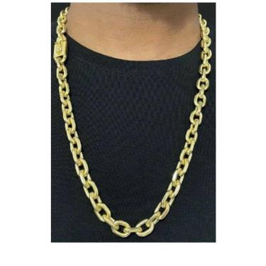 Imagem de Cordão De Quina 12mm Cadeado De Moeda Antiga Banhado A Ouro