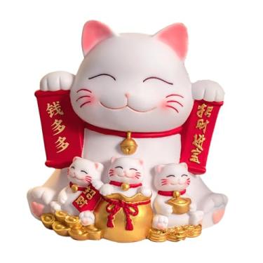 Imagem de ＫＬＫＣＭＳ Gato cofrinho dinheiro cofrinho pequeno requintado caixa de poupança gatos estatueta cofrinho estatueta para decoração de casa meninas, Vermelho