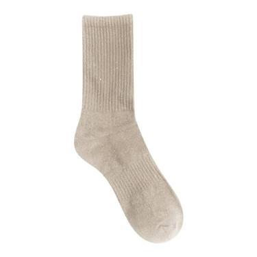 Imagem de NOUGFVZP Meias esportivas masculinas grossas sólidas cano longo meias de algodão meias casuais de algodão meias de Natal meias 100% algodão, Caqui, One Size