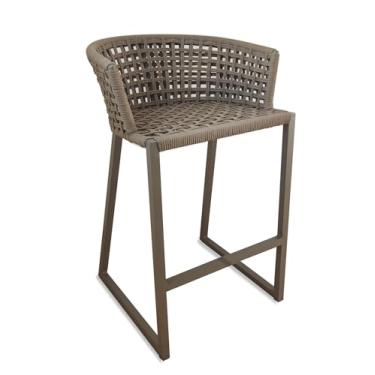 Imagem de Banqueta, cadeira alta, com trama em corda náutica. Produto artesanal, para área externa e interna, pode ficar exposto ao sol e chuva. (ESCOLHER APÓS A COMPRA)