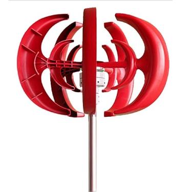 Imagem de Gerador de turbina eólica vertical de 5 lanternas de 5 lâminas, kit de generadores de energia eólica de baixo ruído de 1000w-3000w com controlador de carga para jardins domésticos (vermelho),220v