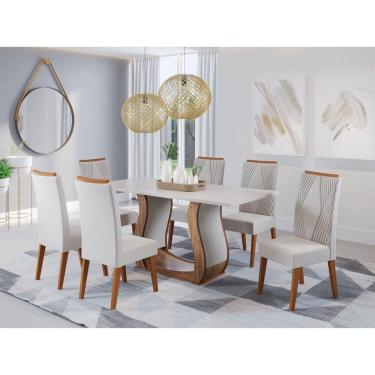 Imagem de Mesa de Jantar Retangular Vitalic com 6 Cadeiras Vegas Imbuia/Blonde/Marfim