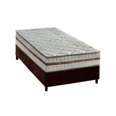 Imagem de  Cama Box Solteiro: Colchão Molas Ensacadas Anjos MasterPocket Classic + Base CRC Suede Brown(88x188)