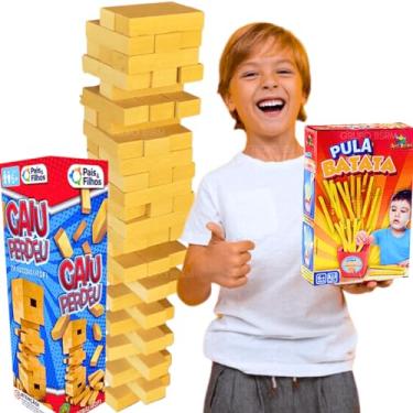 Imagem de Kit jogos de tabuleiro infantil educativos pedagógicos Jogo Pula Batata Art Brink presente brinquedo criança 5 anos menino menina + Caiu Perdeu Torre de blocos mdf madeira