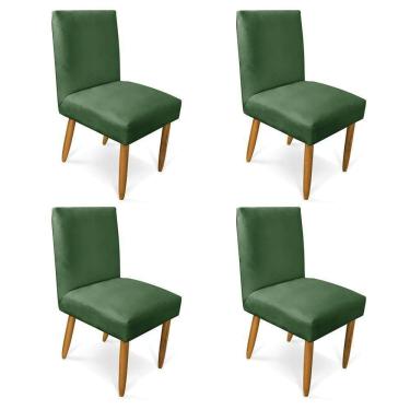 Imagem de Kit 4 Cadeiras De Jantar Carol Veludo Verde Pés Palito Castanho - D`rossi