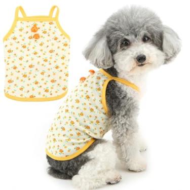Imagem de Zunea Camisetas para cães pequenos, meninas, fofas, floral, verão, macia, respirável, sem mangas, colete básico, para animais de estimação, poodle, chihuahua, laranja, 2GG