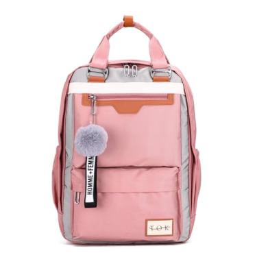 Imagem de TOKSHOP Mochila Bolsa Feminina para Notebook de Até 15.6 Polegadas Viagem Escolar Faculdade (Rosa)