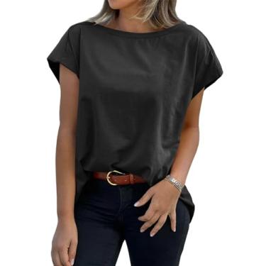 Imagem de Tankaneo Camisetas femininas de verão de manga curta, casual, caimento solto, gola redonda, camisetas básicas, Preto, GG