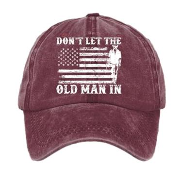 Imagem de Boné Don't Let The Old Man in Hat Country Music Boné Old Man Vintage Bandeira Americana Chapéus Western Country Unissex, Borgonha, M
