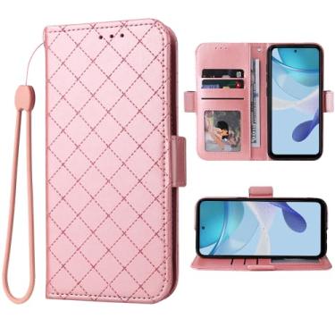 Imagem de Furiet Compatível com Motorola Moto G 5G 2023 capa carteira alça de pulso cordão e suporte de cartão flip de couro acessórios de celular capa para celular MotoG G5G G5 mulheres homens rosa