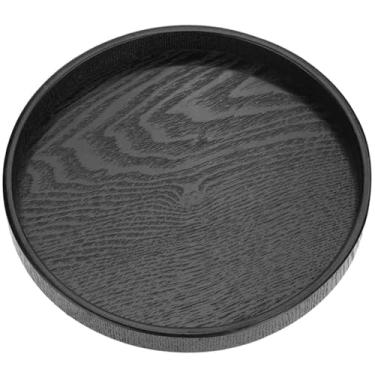 Imagem de Bandeja de madeira maciça, bandeja redonda antiderrapante para lanche de café, refeições alimentares, bandeja de servir com bordas elevadas para restaurante de cozinha doméstica (21 cm)