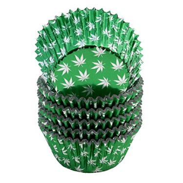 Imagem de Forro de cupcake de folha verde com design de folha de maconha