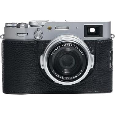 Imagem de Capa para câmera X100VI, capa BMAOLLONGB feita à mão de couro genuíno para meia câmera para Fujifilm Fuji X100VI versão de abertura inferior da câmera + alça de mão (rosca preta)