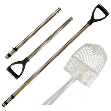 Imagem de CooB Alça de aço inoxidável de viagem atualizada para pá de concha de areia, ferramenta de caça com detector de metal Detector de metal. Pá de areia não incluída. (haste de aço inoxidável)