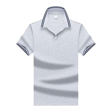 Imagem de Polos masculinos de algodão, cor sólida, gola listrada, camiseta de tênis, absorção de umidade, seco, leve, ajuste regular, slim fit, esporte (Color : Gray, Size : M)