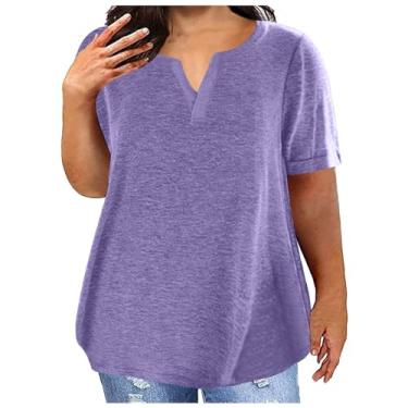 Imagem de Lainuyoah Camisetas macias femininas folgadas plus size manga curta túnica moda verão 2024 blusa retrô lisa básica, B - roxo, 3G