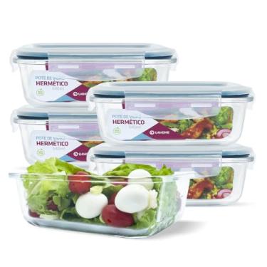 Imagem de House Organizer Kit 5 Potes de Vidro Retangular com Tampa Hermética 640ml Cor:Azul