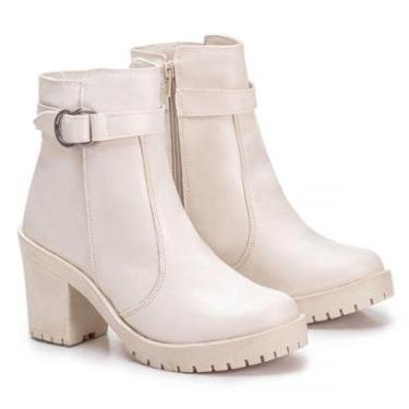 Imagem de Coturno Feminino Tratorado Salto Alto e Cano Curto Estiloso com Fivela Moda Inverno Quentinho Luxo-Feminino