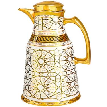 Imagem de Garrafa térmica com isolamento térmico, 1000 ml, pote de café árabe de luxo, garrafa térmica a vácuo com isolamento térmico para café, chá quente e frio, enfeites de inauguração de casa (branco e