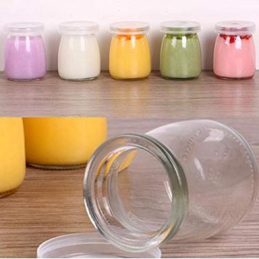 Imagem de ZHONGJIUYUAN Pacote com 6 frascos de geléia de 100 ml, frascos verticais de iogurte, gelatina, mousse, frascos de vidro para doces, garrafa de pudim de leite caseiro, copo de doces