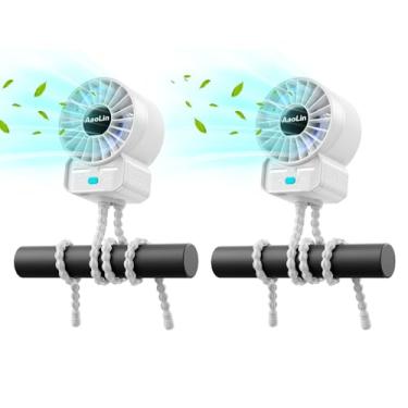 Imagem de Pacote com 2 ventiladores de carrinho de bebê multifuncionais 4 velocidades 6600 rpm alta velocidade usb recarregável mini ventilador portátil pessoal tripé estendido para mesa enrolamento cama de