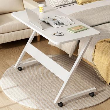 Imagem de Mesa lateral em forma de Z, mesa de cabeceira giratória com rodas e slot para tablet, mesa pequena para laptop, mesa para estudo e leitura, branca, altura 26"