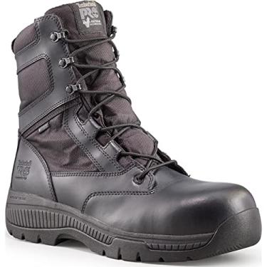 Imagem de Bota masculina Timberland PRO Valor Comp Toe impermeável com zíper lateral, couro liso preto, náilon balístico, tamanho 4 M EUA, Bota para Trabalho, Botina de Segurança