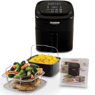 Imagem de Nuwave Fritadeira digital Brio de 6 litros incluindo assadeira antiaderente e suporte de cozinha de aço inoxidável (6 litros + kit gourmet)