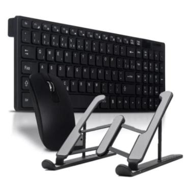 Imagem de Teclado E Mouse Sem Fio + Sup. Para Notebook/ Tablet Cor Preto - Delfa